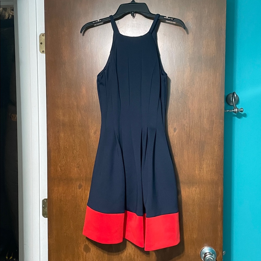 Vince Camuto Navy and Red Cocktail Dress for Party, Dance, or Homecoming